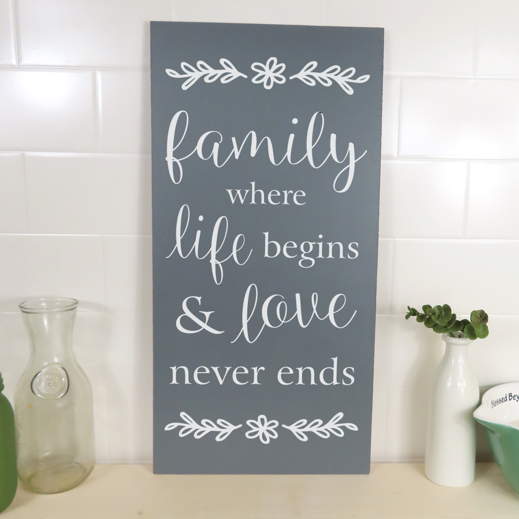 Family where life begins and love never ends on 24x12 board