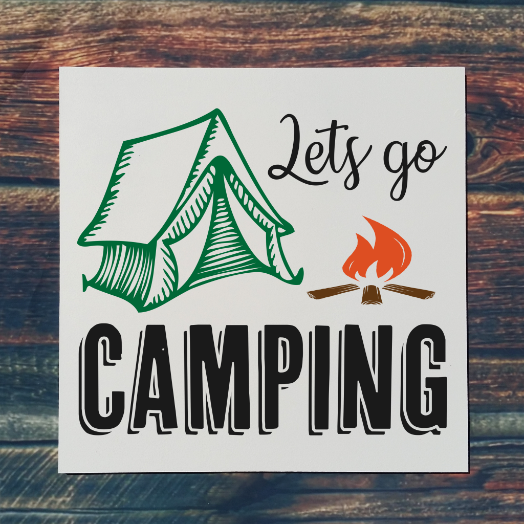 "Let's go camping“ with tent on 16x16 board