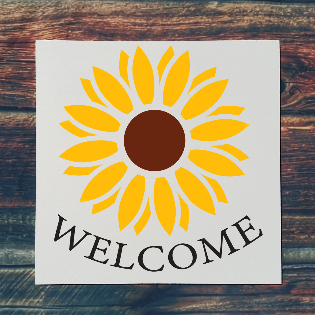 "Welcome" with sunflower on 16x16 board